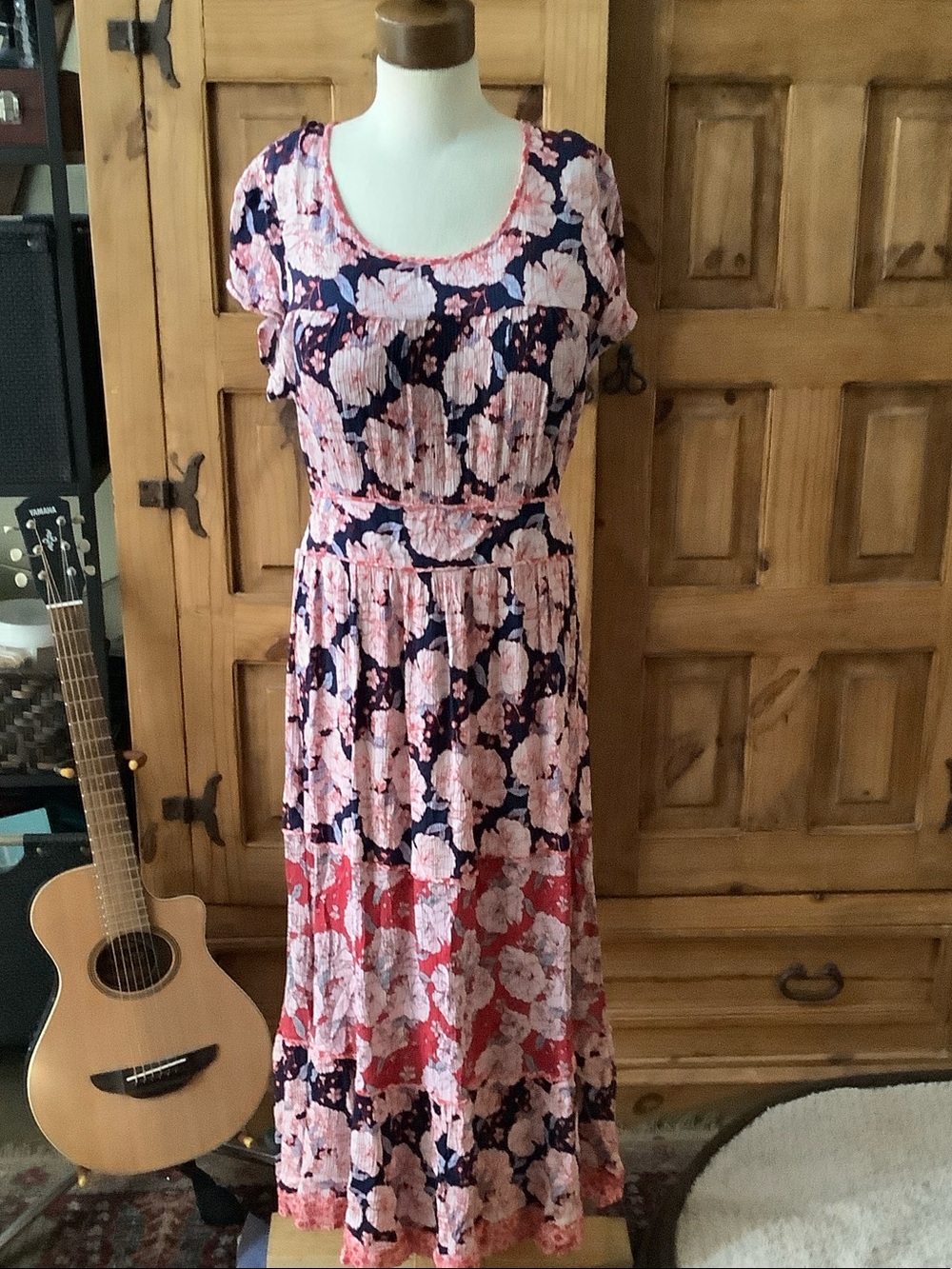 Knox Rose Pink and Navy Floral Tiered Maxi Dress
